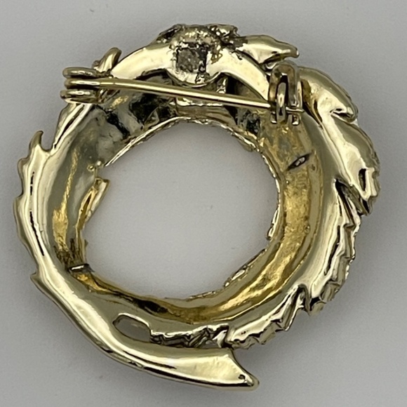 Aurora Borealis Rhinestone Gold tone Circle Leaf Pin Brooch Vintage - Picture 3 of 6